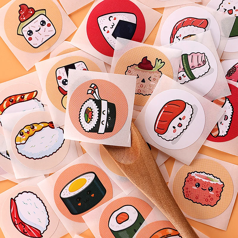 1Roll 2.5cm/1inch Circular Cartoon Sushi Pattern Sticker Birthday Wedding Decor Sticker Baked Dessert Lunch Box Label