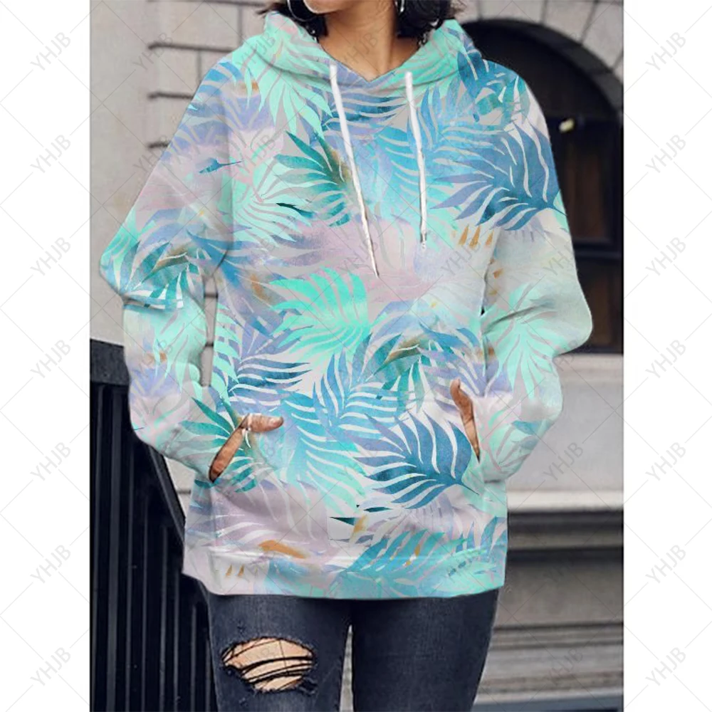 

Women's Leaf printing Hoodies 2023 Autumn Lazy Style Loose Hoodie Fashion Jogger Clothing Hooded Tops Casual Y2k Sweatshirt