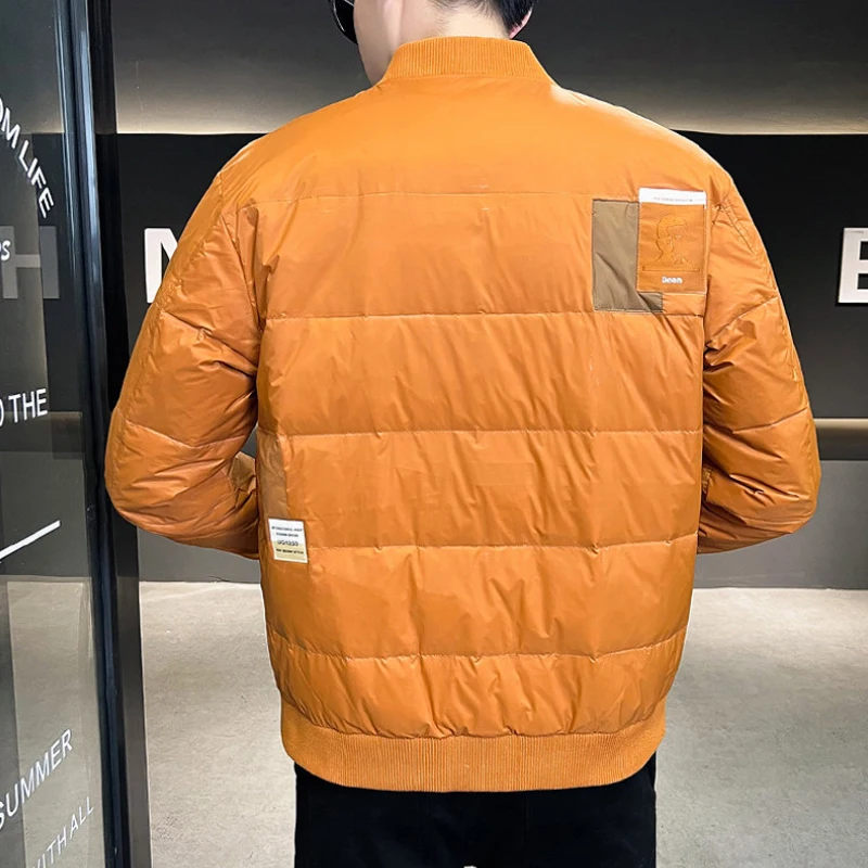 New 2023 Autumn Winter American Pocket Baseball Neck Warm Duck Down Jackets Outwear Lightweight Puffer Coats Solid Thick Parkas