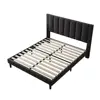 Upholstered Platform Bed Frame Full Size Heavy Duty Metal Wood Slats with Rivet Decor Vertical Channel Headboard No Box Spring 4