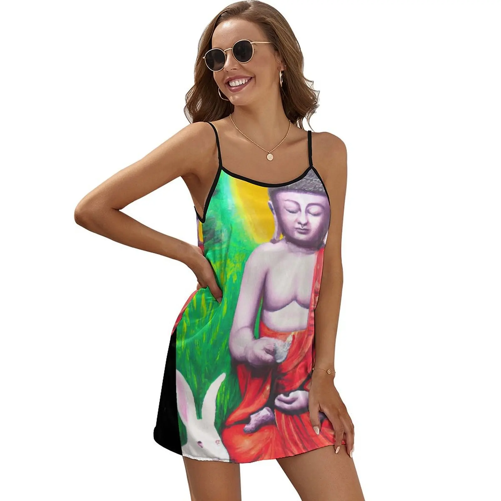 

Будда медитация с Белым Кроликом без рукавов платье для женщин 2024 Роскошное дизайнерское винтажное платье