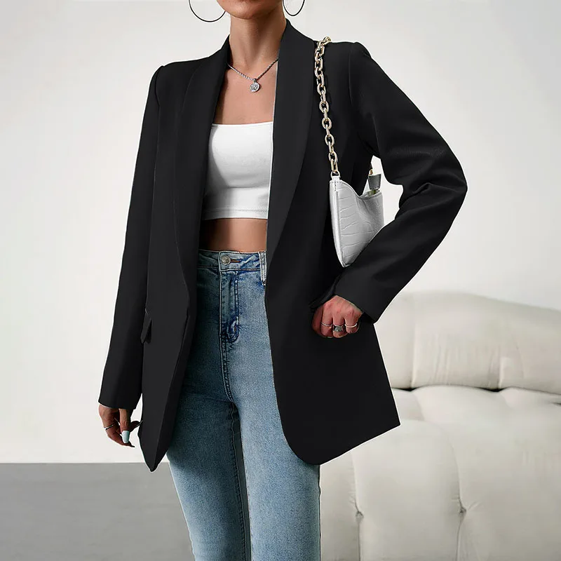 Spring Autumn Loose Black Blazer For Women 2024 Fashion Casual Long Sleeve Solid Jacket Elegant Office Lady Casual Ladies Coats