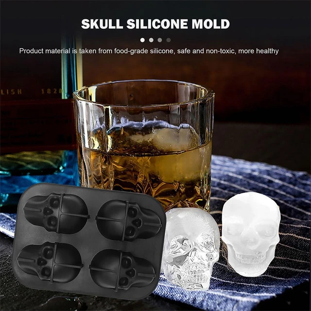 3D Skull Black Flexible Shape Ice Cube Tray Mold Silicone Whiskey Ice Ball  Maker