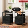 Set of 2 Nightstands with Charging Station USB Ports AC Outlets Fabric Drawers Small End Table Bedroom Living Room 1