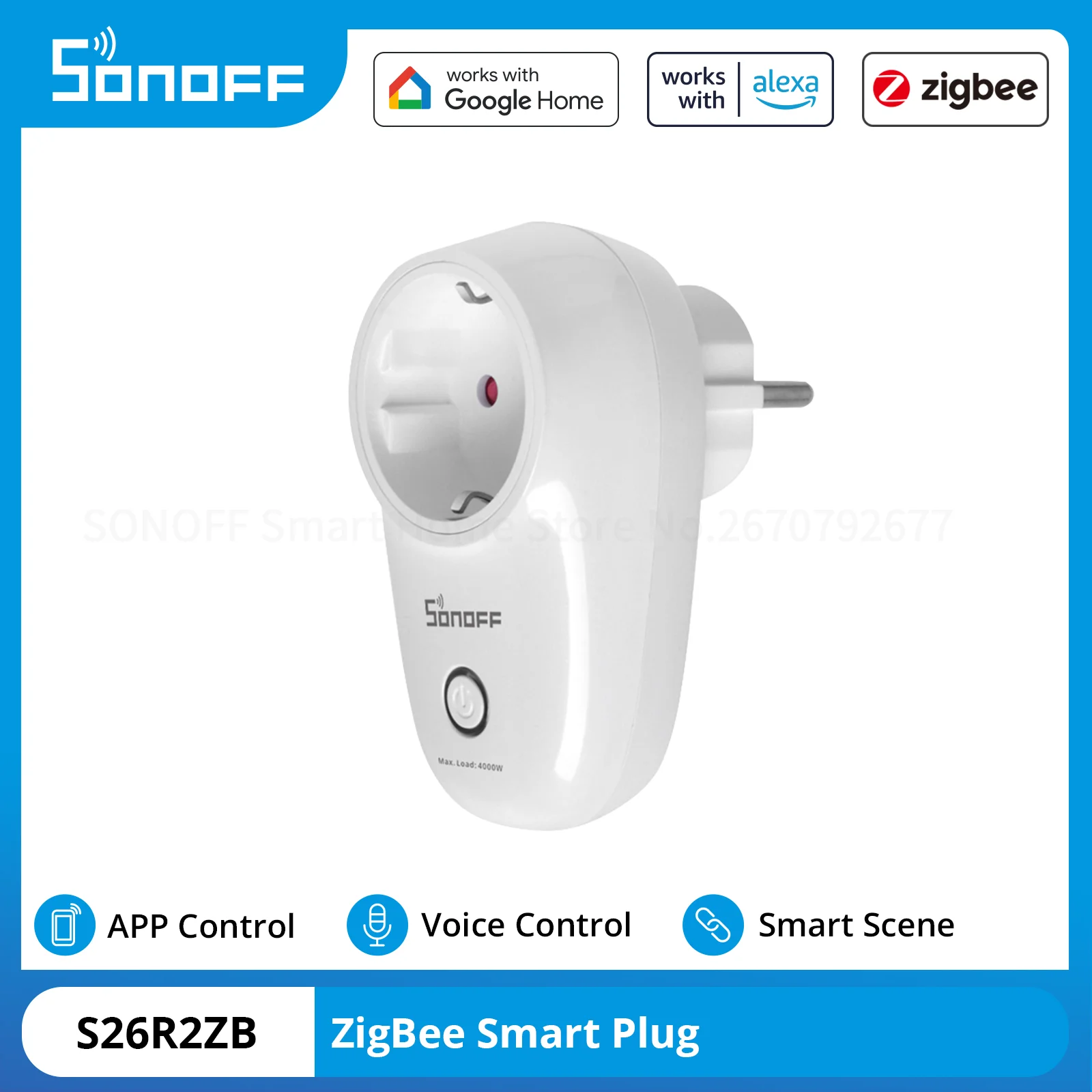 Sonoff-interruptor de Controle Remoto de Voz Zigbee Temporizador Inteligente Soquete Via Ewelink Alexa Google Home de fr 16a S26r2zb