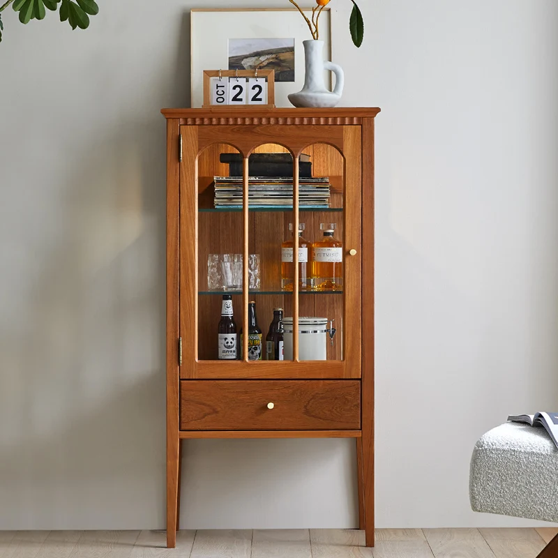 

Old Teak Wine Cabinet Display Cabinet with Light Glass Home Locker TV Side Cabinet