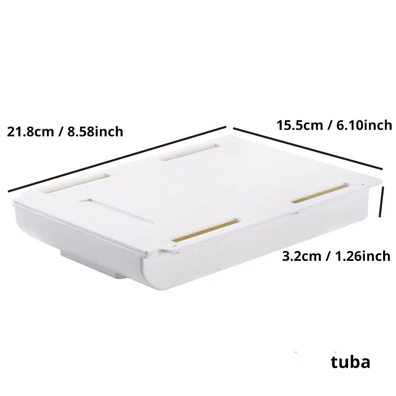 White Self-Adhesive Under-Desk Hidden Storage Drawer Box