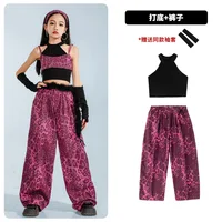 K-pop – haut court léopard pour filles, pantalon Cargo de danse de rue, short Hip Hop Jazz, ensemble de vêtements pour enfants, Streetwear, Costume élégant 6