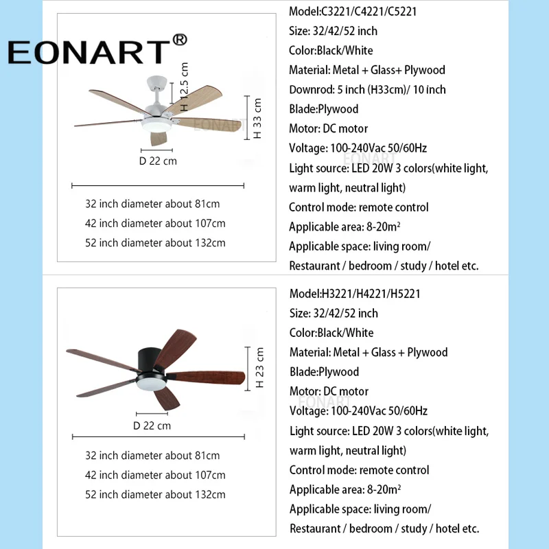 52Inch Led Ceiling Fan Lamp Roof Lighting Fan Modern Indoor Decorate Plywood Blade Dc Ceiling With Remote Control Ventilador