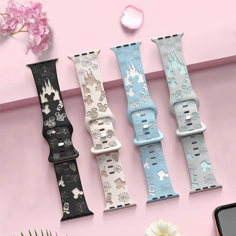 รูปสินค้า สายรัดแกะสลักดอกไม้สีสวยสำหรับ Apple Watch