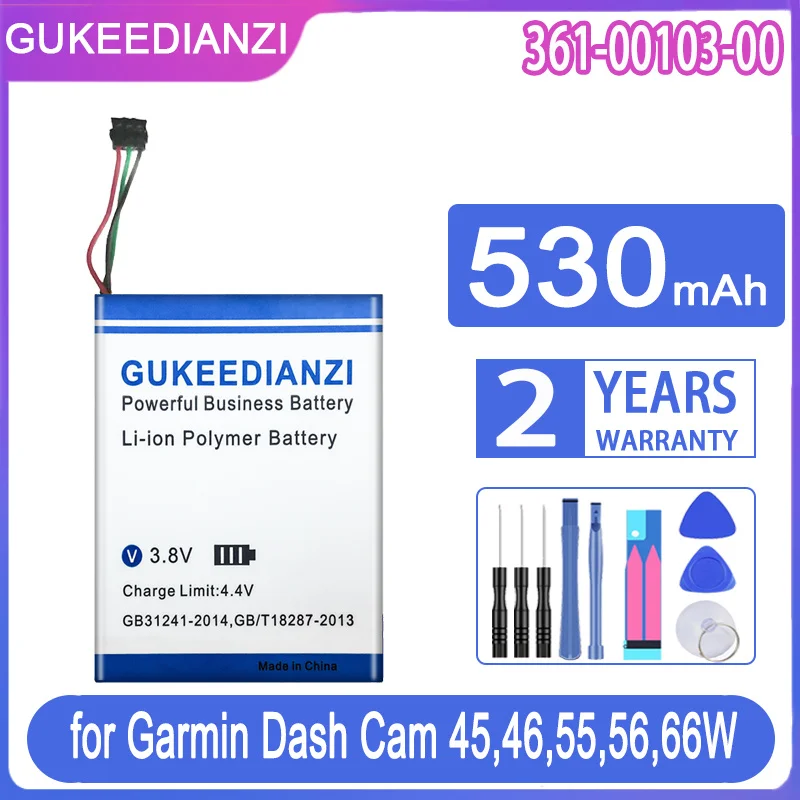 Gukeedianzi Batteria Di Ricambio 361-00103-00 530Mah Per Garmin Dash Cam 45 46 55 56 66W Registratore Di Guida