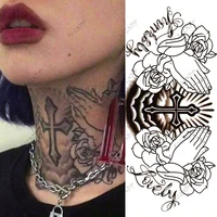 Waterproof Temporary Tattoo Sticker Flowers Big Pray Hands Cross Honely Lovely Letters Neck Flash Tatto Fake Tatoo for Women Men 1