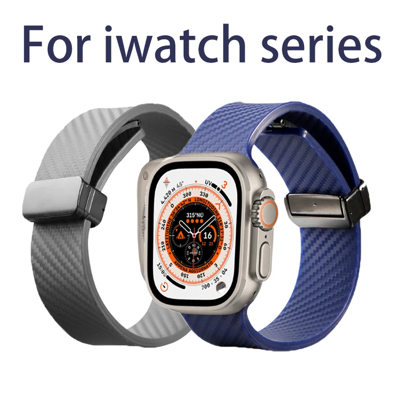 

Strap For Apple Watch Band 44mm 49mm 45mm 42mm 38mm 41mm 40mm Carbon Fiber Magnetic Buckle Bracelet iwatch Series 9 7 8 SE Ultra