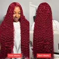 Perruques Lace Front 13x4 en cheveux humains, bouclées crépues, ondulations profondes, avec dentelle frontale HD, couleur bordeaux 99j (couleur vin rouge), pré-épilées, pour femmes 5