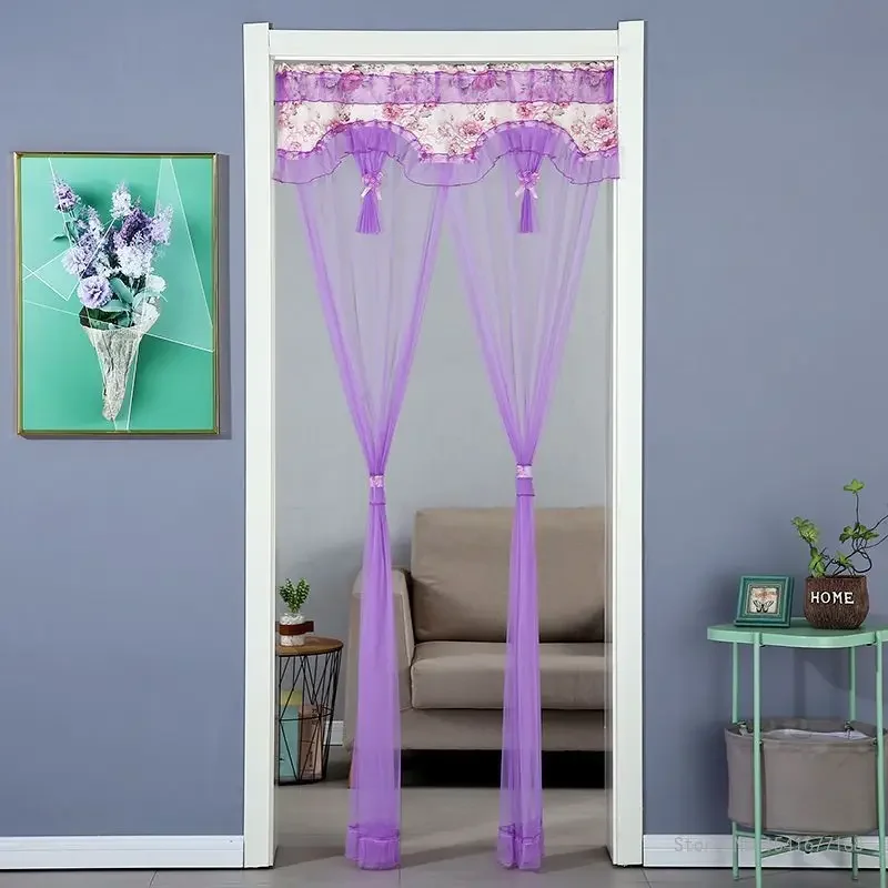 Breathable Lace Embroidered Door Curtain, Punch-free Mosquito Screen Curtain, Bedroom Partition Curtain, Single Layer, 1Pc