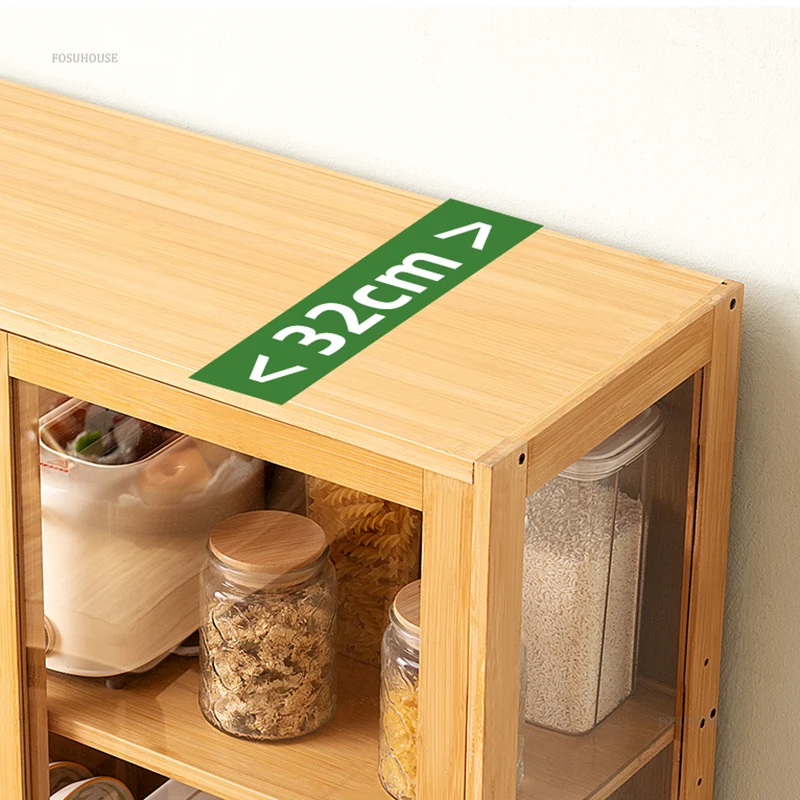 Modern Bamboo Kitchen Cabinets Small Apartment Kitchen Cabinet Simple Floor-standing Multi-layer Household Dish Storage Cabinet