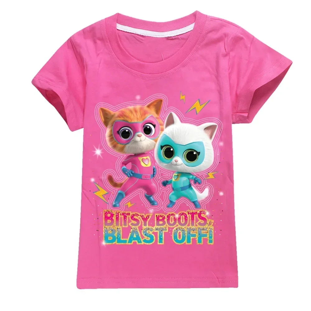 New Game Super Kitties Kids Clothes Summer Baby Boys Cotton T shirt Toddler Girls Short Sleeve Tops 2~14Y 2