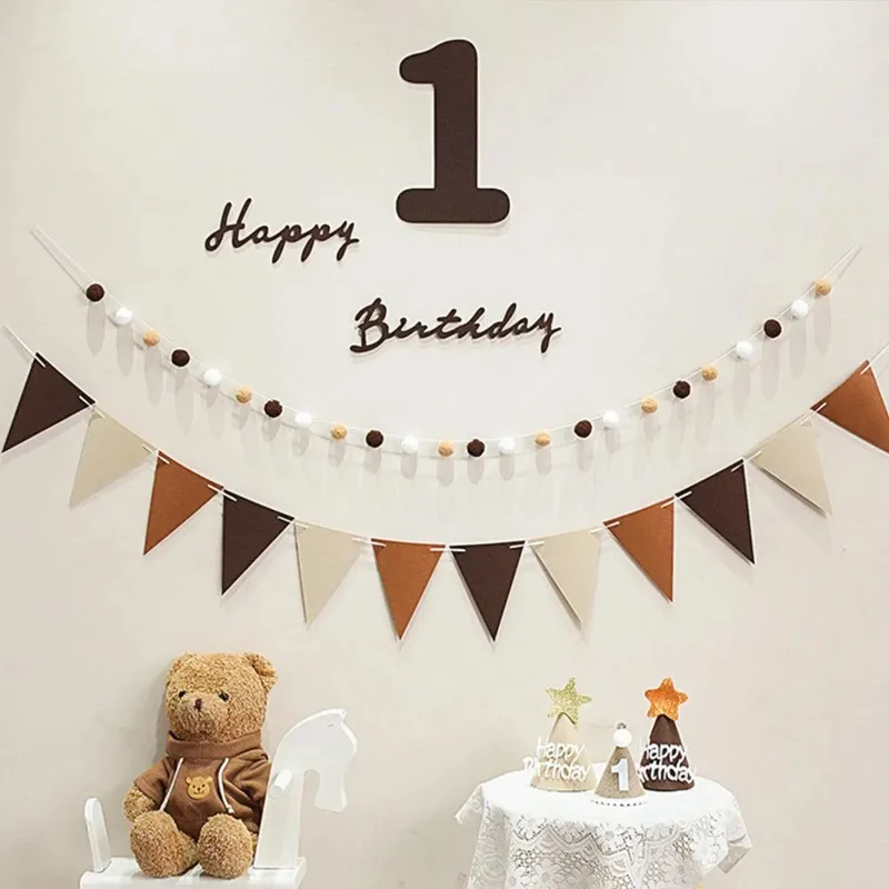 Happy Birthday Hanging Garland Khaki Brown Pull Flags Number 100 Days Baby Shower Bunting Banner Party Decoration Props