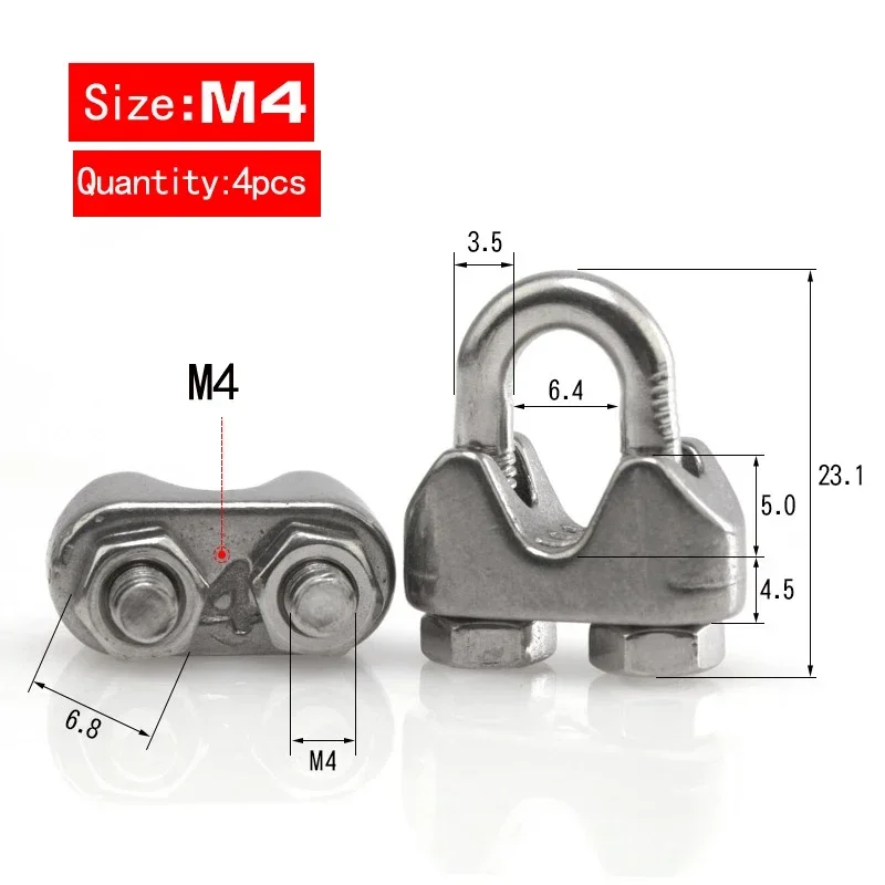 4pcs M2 To M8 Waterproof 304 Stainless Steel Wire Rope Clamp Nut & Bolt Sets U-Shaped Chuck Tie Buckle Clip Rustless