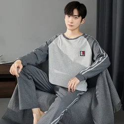 Men Casual Pajamas Suit Autumn Winter Comfortable Pure Cotton Loose Sleepwear Male Large Size Long Sleeves Long Pants Homecloth