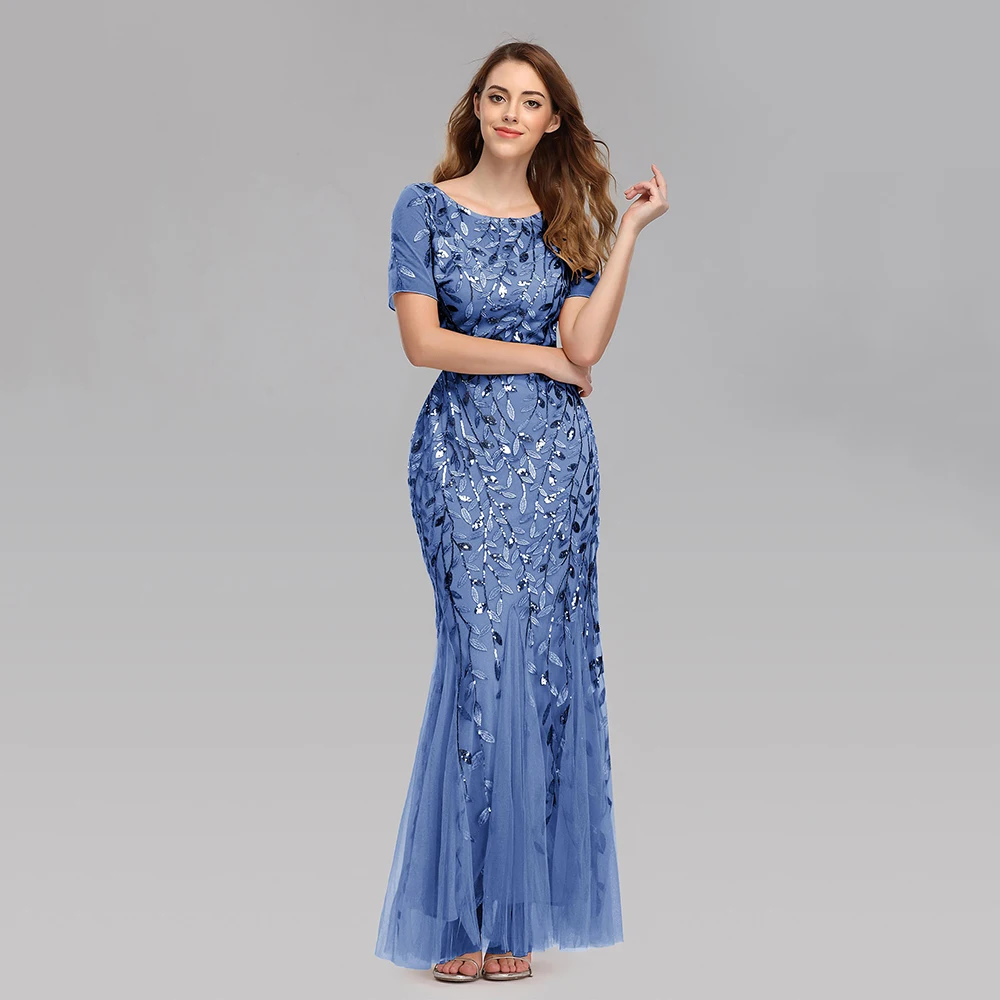 فستان حورية البحر مطرز ، قماش مطرز ، لون سكر ، ياق...