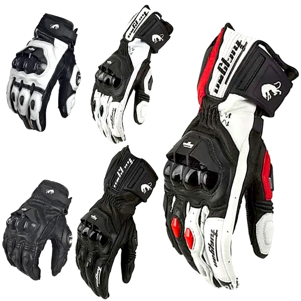 Gants de moto en cuir véritable, gants de course, noir, blanc, rouge, vélo de route, équipe de course, été, hiver 1
