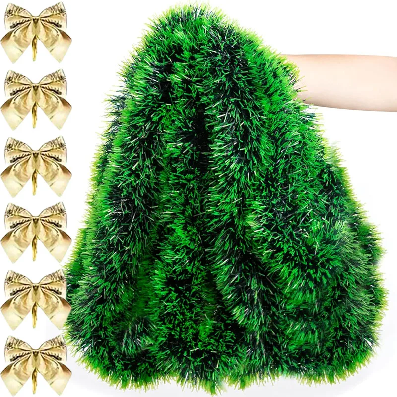 Festive Green Tinsel Ribbon for Holiday Decor – Christmas Bow Garland and Ornament Accents