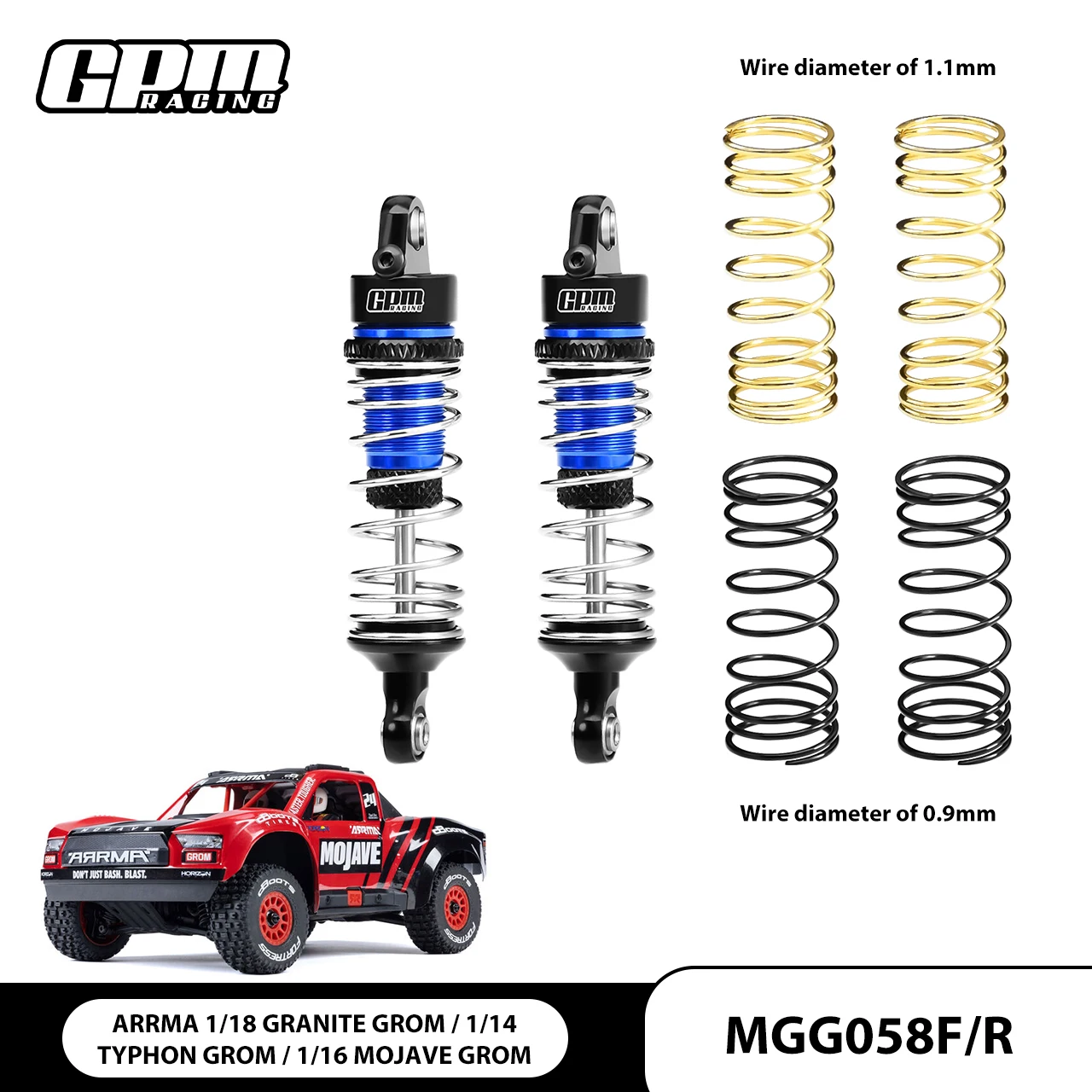 High-Performance Aluminum Adjustable Spring Shock, 58mm (Set of 2)