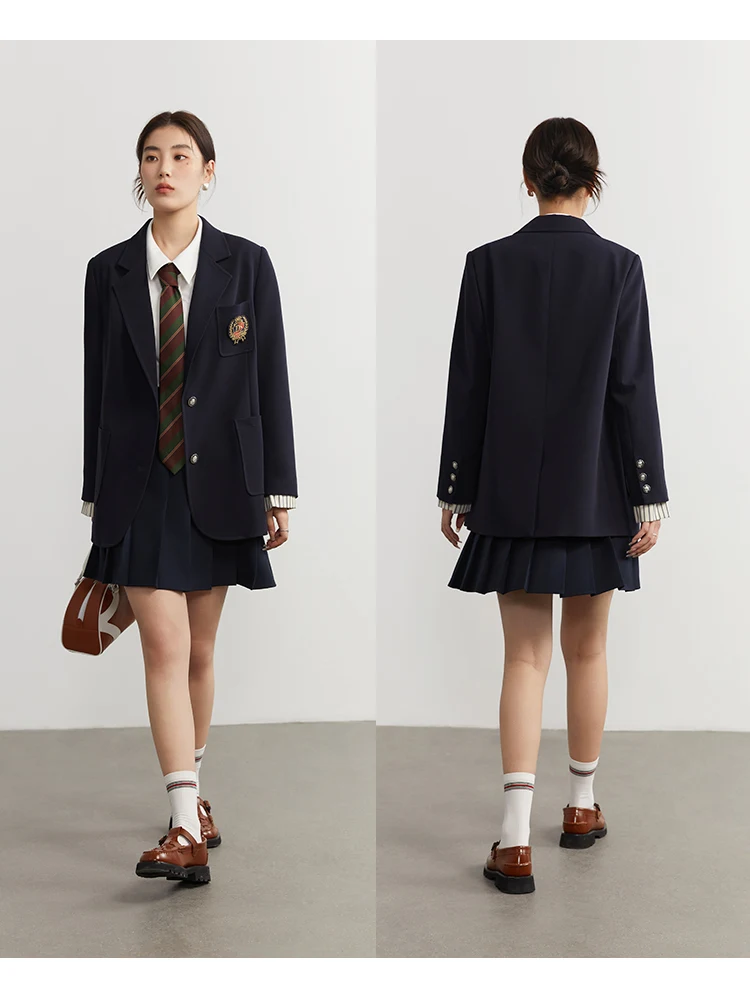 DUSHU Detachable Preppy Style Embroidery Badge Suit Jacket for Women Spring New All-match Loose Casual Sense Women Suit Blazer
