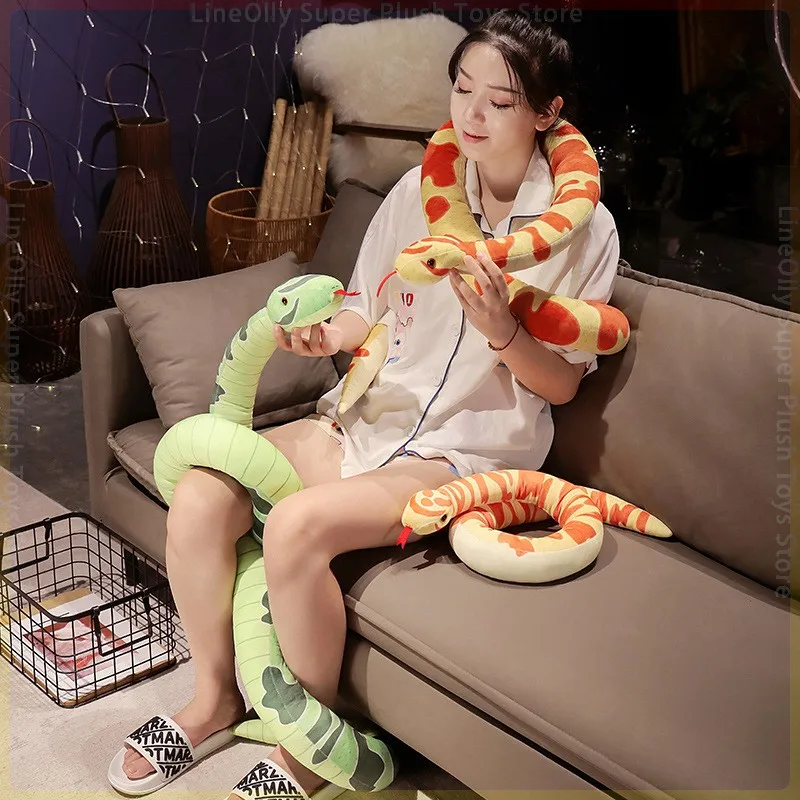 Simulation Cartoon Python Plush Toys Long Pillow Stuffed Animal Realitisc Snake Giant Boa Halloween Decor Kids Boys Funny Gifts halloween pet wig golden funny lion animal headgear