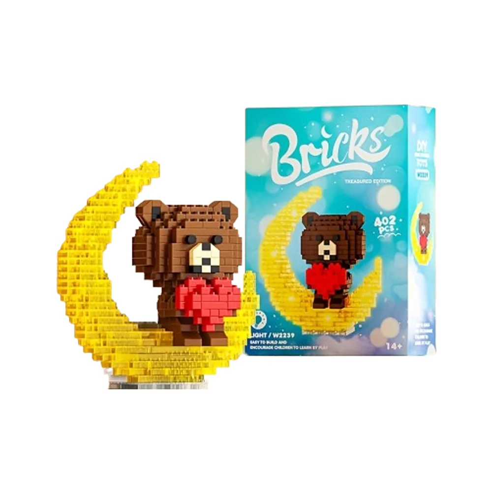 Building Block Toy Cute Bear Light-Up Blocks Educational Gift