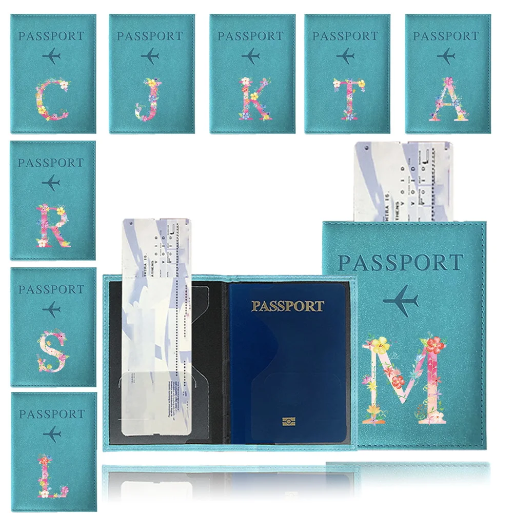 

Passport Cover Blue Waterproof Passport Holder Covers Case Travel PU Leather Credit Card Wallet UV Printing Pink Letter Series