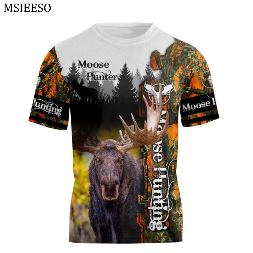

Мужская футболка MSIEESO с лосями, охотничьими оленями, 3D узор, женская рубашка, модная повседневная Уличная одежда унисекс с коротким рукавом, летние топы