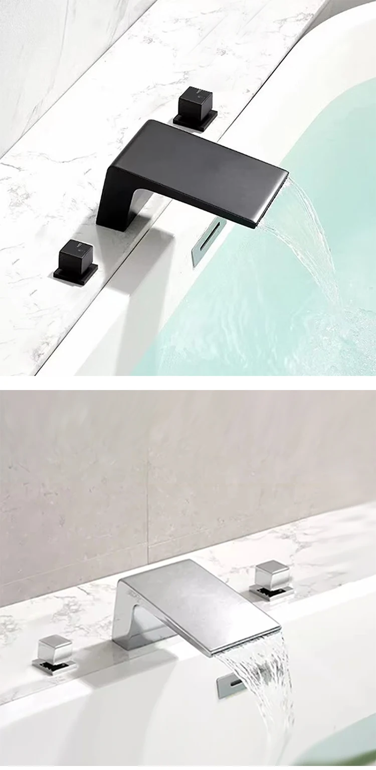 Description Picture 3 of itemNew Long Waterfall Bathtub faucet hot and cold Water Mixer Split 3PCS bath faucet Set Square