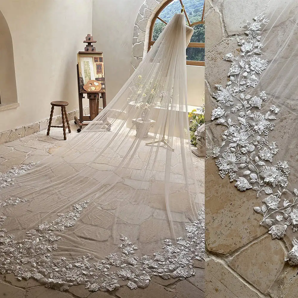 Bridal veil 3 Meters Wedding Veil with floral applique