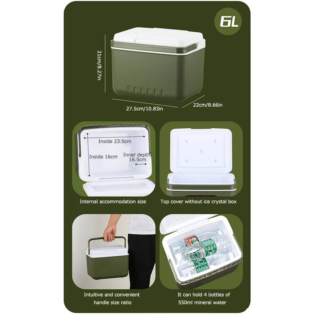 Cooler Bag 6/9L Household Cooler Box Large Capacity Food Storage Box Heat Preservation Fresh-Keeping Incubator for Outdoor Camping Fishing