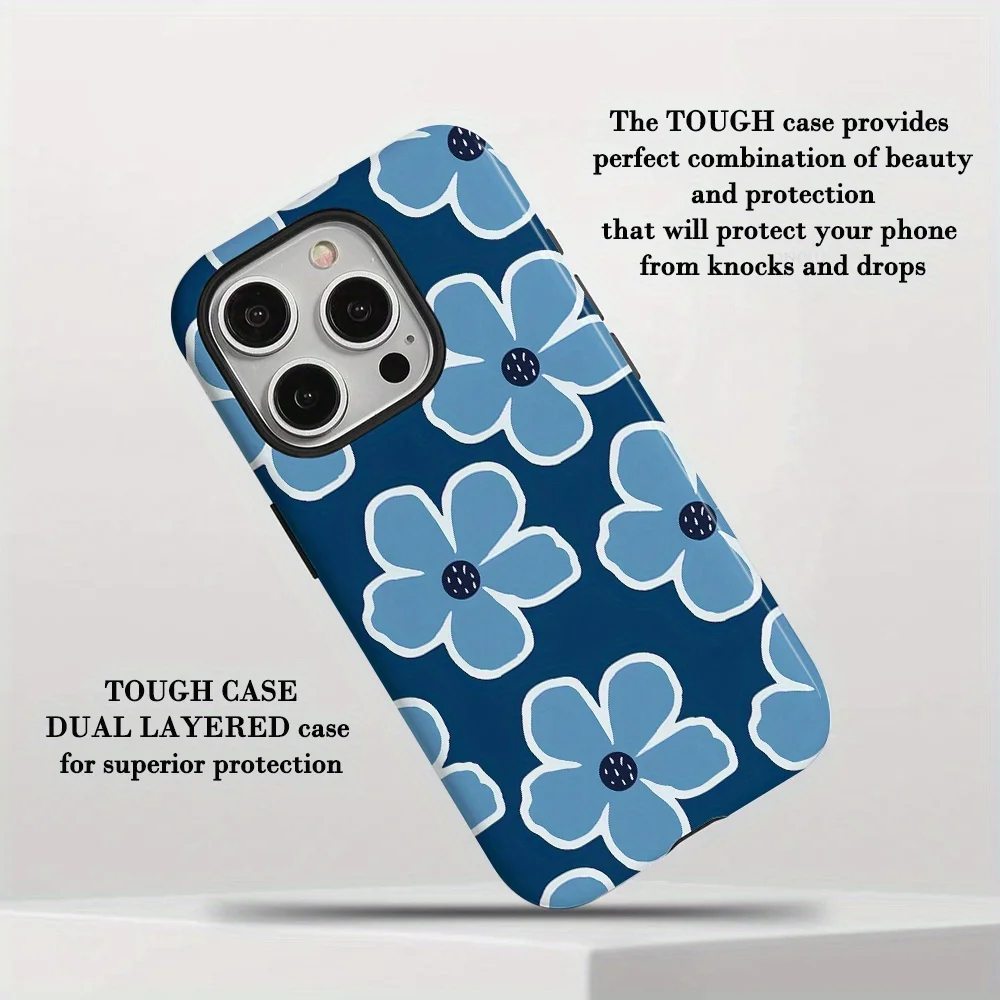 Luxury Blue Flower Double-Layer Back Cover Phone Case