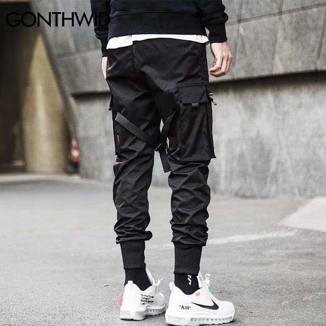GONTHWID-pantalones bombachos con hebilla de cinta para hombre, ropa de  calle informal con múltiples bolsillos