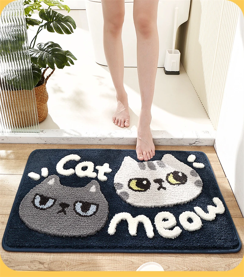 Simple Flocked Embroidery Bathroom Mat Thicken Super Absorbent Water Bathtub Side Rug Quick-drying Anti-Slip Bathroom Door Rugs