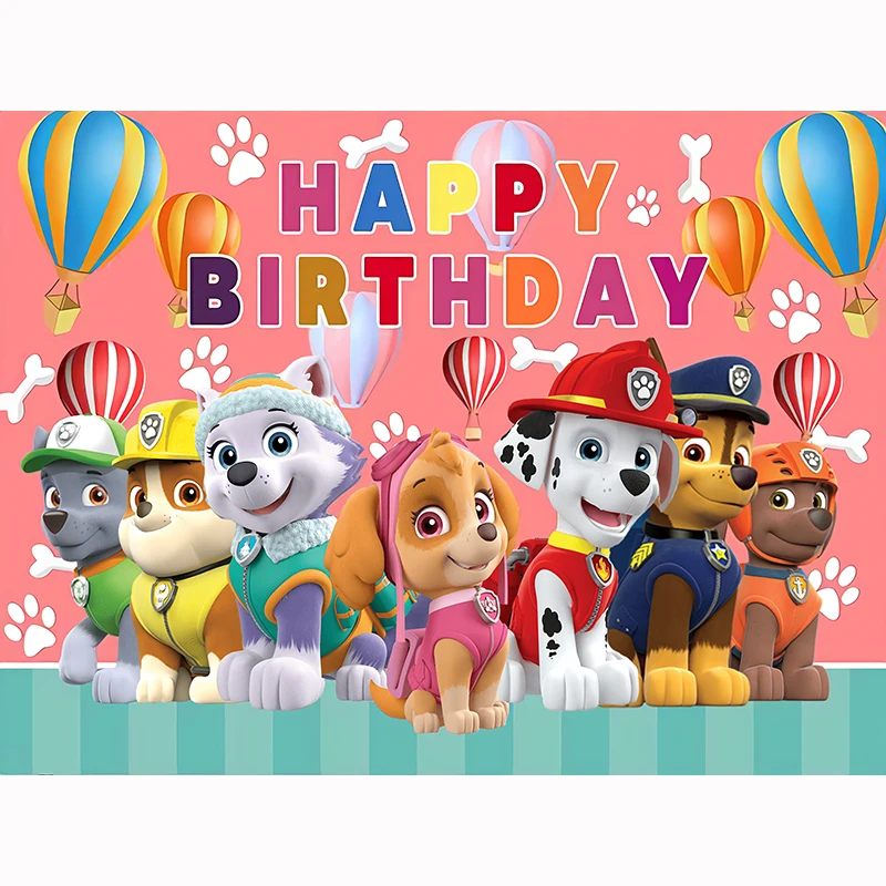 

Custom boy girl birthday party background blue sky cartoon running dog baby shower photography pink background photo booth props