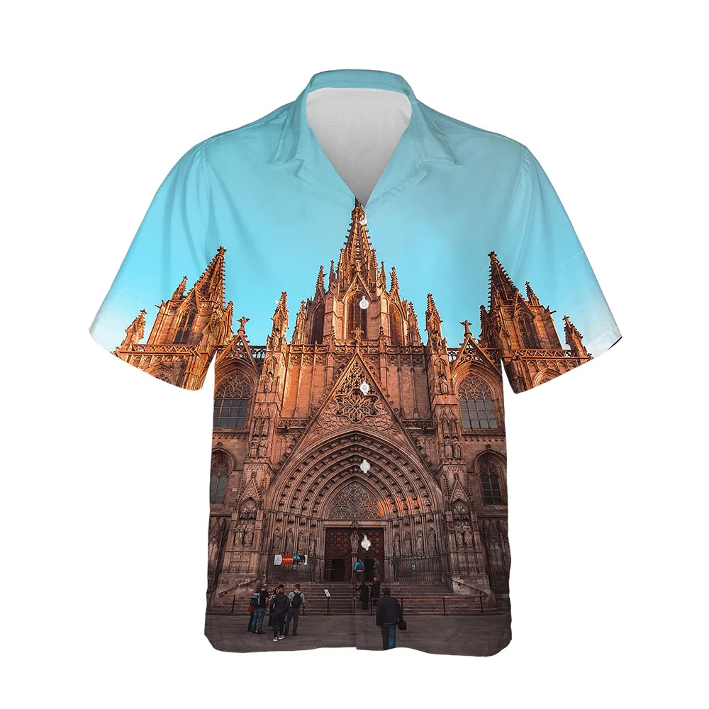 Jumeast 2022 Summer New 3D Men's Short Sleeve Casual Shirts Supernatural Gothic Architecture Hawaiian Fashion Shirts Streetwear bob manders architecture