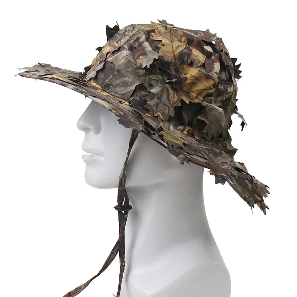 Summer Hunting Boonie Cap Men Women 3D Leaves Airsoft Sniper Outdoor Sport Casual Camo Bucket Hat Hiking Fishing Cap Breathable