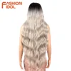 FASHION IDOL 36Inch Cosplay Wigs Synthetic Deep wave Lace Front Wigs For Black Women Ombre Blonde Heat Resistant Fiber Long Wavy 2