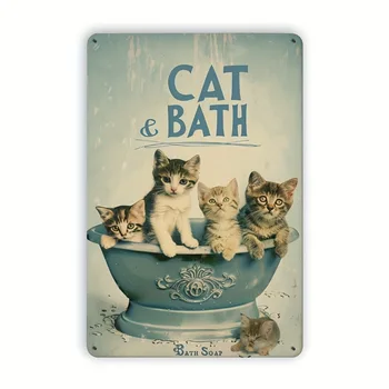Vintage Cat Bath Metal Sign Wall Art 8x12 1