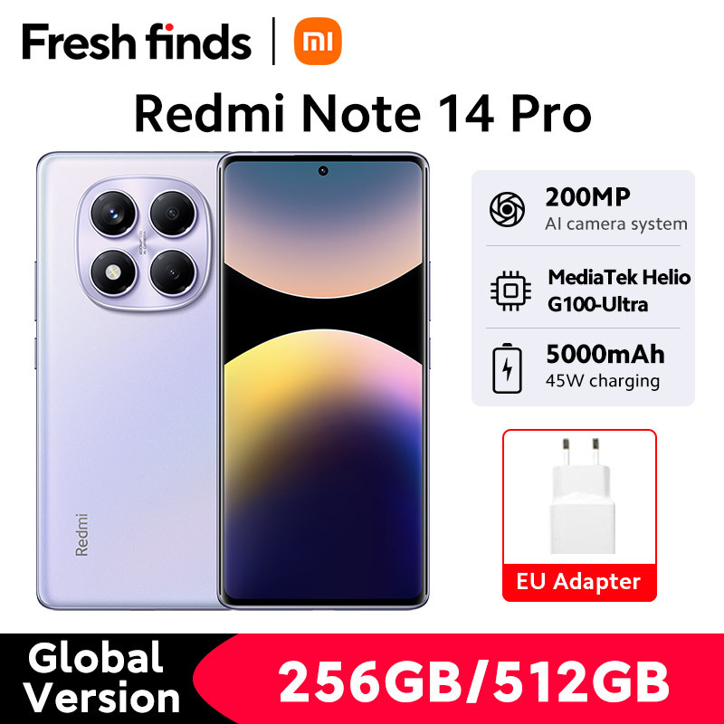 World Premiere Global Version Xiaomi Redmi Note 14 Pro 4G Smartphone 256GB / 512GB ROM MediaTek Helio G100-Ultra 200MP 45W