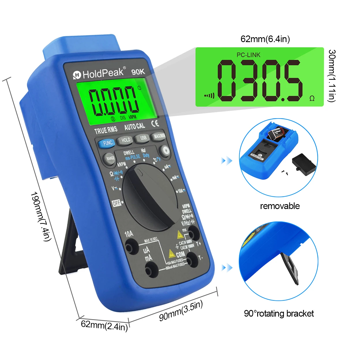 HoldPeak HP-90K Engine Analyzer Tester Auto Range Car Diagnostic Tool Data Output by USB Automotive Multimeter Multimetro