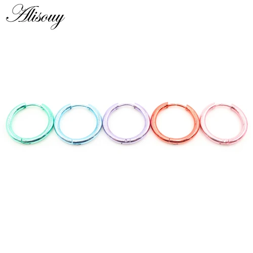 Alisouy 블랙 로즈 골드 컬러 톤 스테인레스 스틸 후프 귀걸이, 라운드 루프 귀걸이, 남성 여성 빅 사이즈, 쌍안경 쥬얼리, 2 개 4