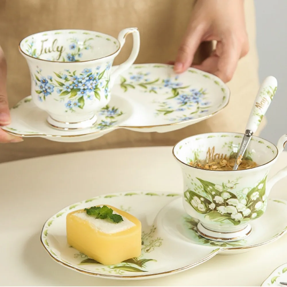 

European Vintage Flower Phnom Penh Coffee Cup, Dessert Plate Set, Bone China EA Cup Snack Dish, Dessert Plate for Home Office