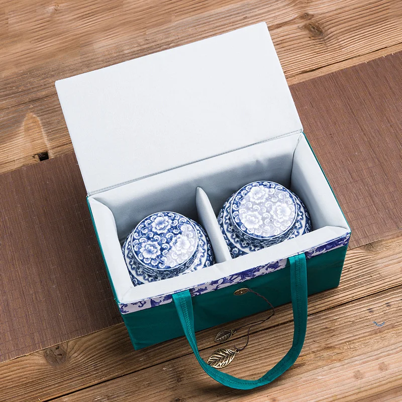 青と白の磁器保存缶キャンディー密封缶蓋付き家庭用セラミック茶