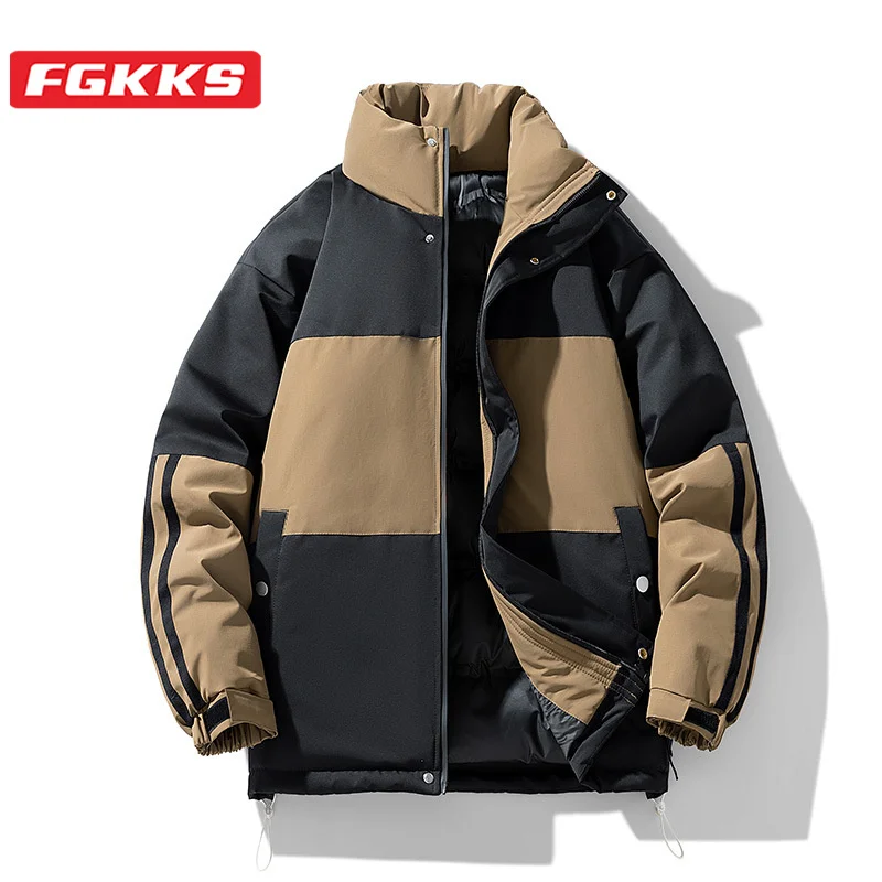 

FGKKS 2023 Outdoor Leisure Parker Cotton-Padded Men's Matching Color Lamb Wool Warm Coat High Quality Parker Cotton-Padded Men